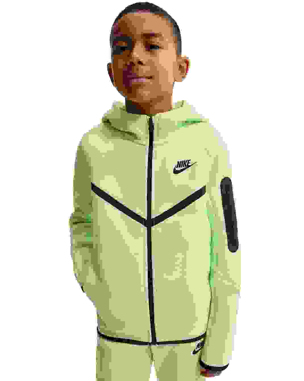 Nike Sportswear Tech Fleece Big Kids' Lime Green Full-Zip Hooded Jacket